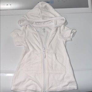 White Hooded Zip Terry Short-Sleeve Dress for Toddlers 18 months